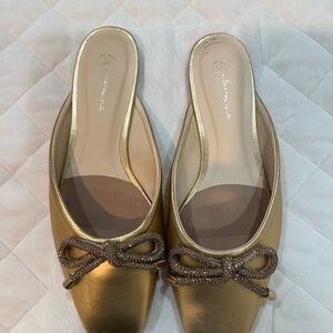 Gold Bow Slip-On Flats for Women